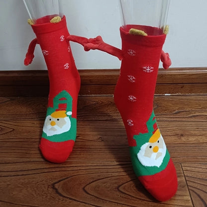 New Popular Christmas Socks Autumn And Winter Cotton Magnet Magnet Hand-holding Socks Mid-calf Length Socks In Stock