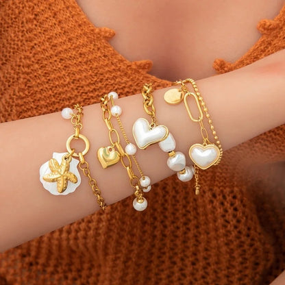 IG Style Sweet Heart Shape 304 Stainless Steel 18K Gold Plated Bracelets In Bulk