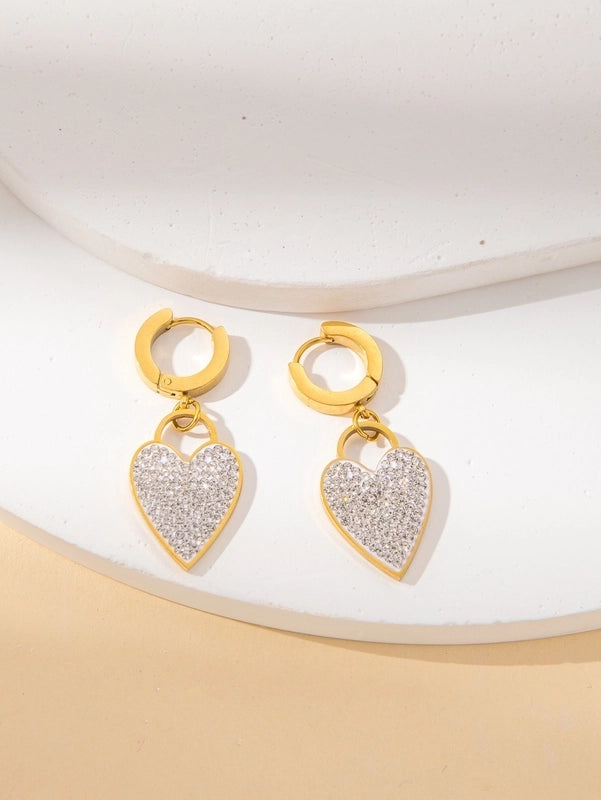IG Style Minimalist Heart Shape Titanium Steel Shell Zircon Inlay Earrings Necklace