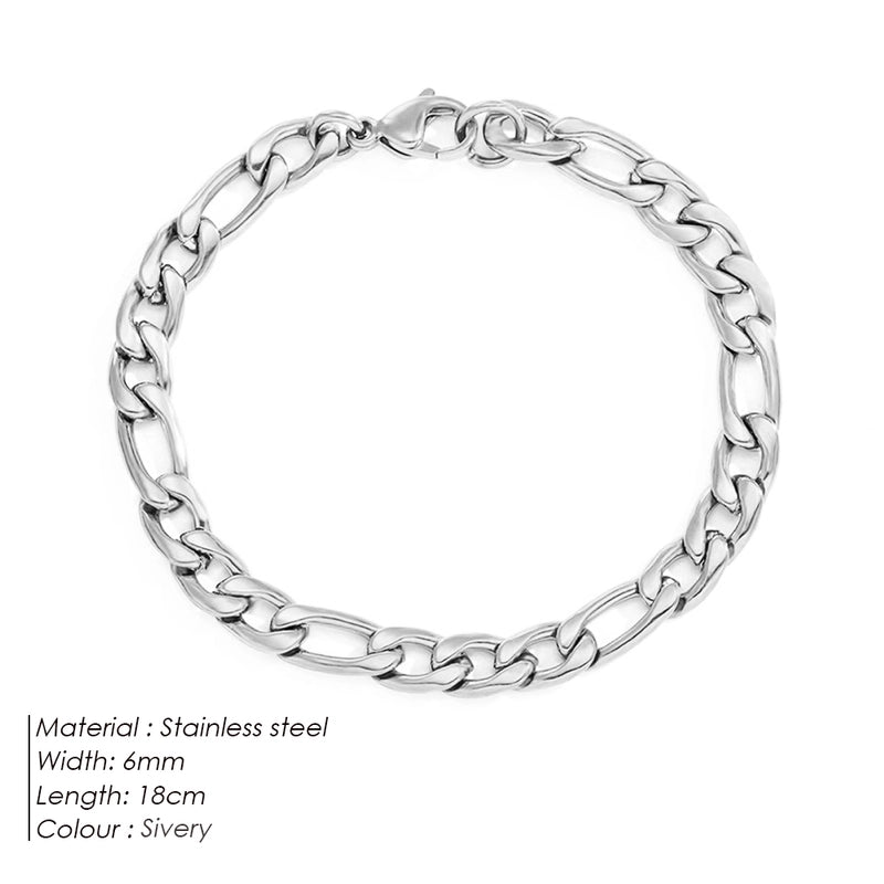 Hip-Hop Geometric 304 Stainless Steel Figaro Chain Bracelets In Bulk