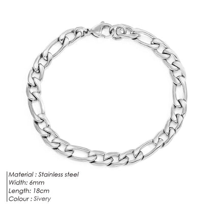 Hip-Hop Geometric 304 Stainless Steel Figaro Chain Bracelets In Bulk