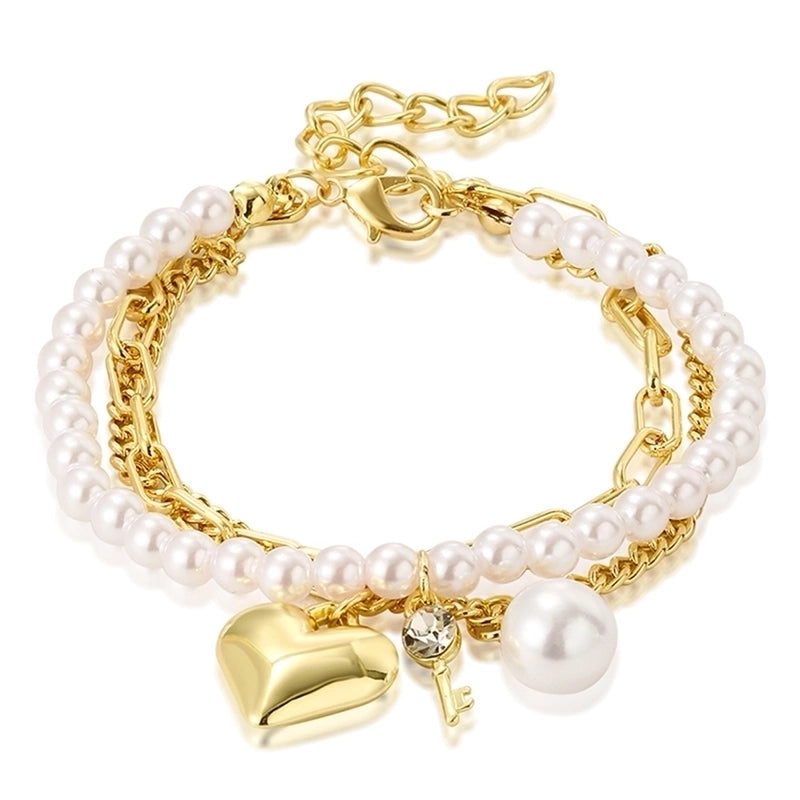 Fashion Geometric Heart Shape Imitation Pearl Alloy Plating Women\'s Bracelets