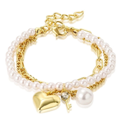 Fashion Geometric Heart Shape Imitation Pearl Alloy Plating Women\'s Bracelets