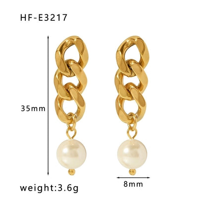 1 Pair Minimalist Round Patchwork 304 Stainless Steel Artificial Pearls Freshwater Pearl 18K Gold Plated Drop Earrings
