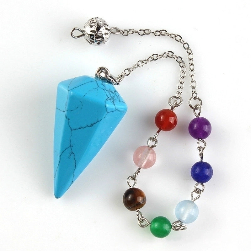 Fashion Hexagonal Pyramid Alloy Natural Stone Cable Chain Pendant Necklace In Bulk