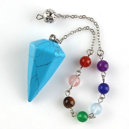 Fashion Hexagonal Pyramid Alloy Natural Stone Cable Chain Pendant Necklace In Bulk