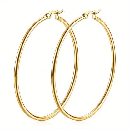 1 Pair Basic Minimalist Commute Round 304 Stainless Steel 18K Gold Plated Earrings