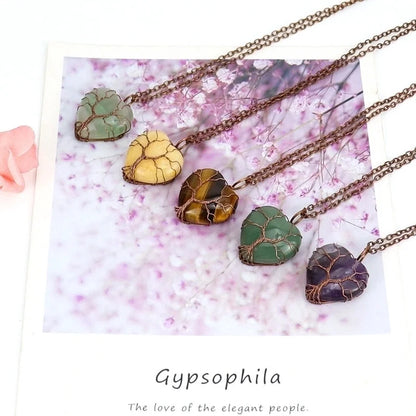 Minimalist Heart Shape Natural Stone Ferroalloy Pendant Necklace