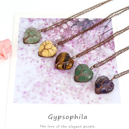 Minimalist Heart Shape Natural Stone Ferroalloy Pendant Necklace