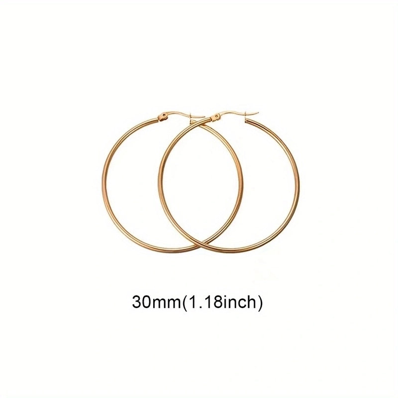 1 Pair Basic Minimalist Commute Round 304 Stainless Steel 18K Gold Plated Earrings