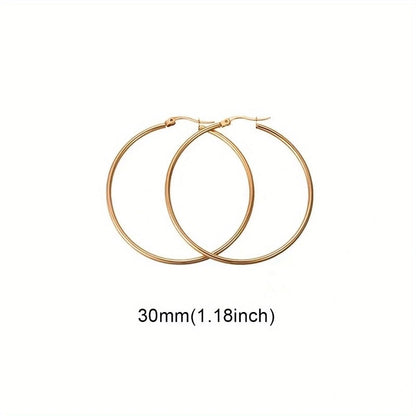 1 Pair Basic Minimalist Commute Round 304 Stainless Steel 18K Gold Plated Earrings