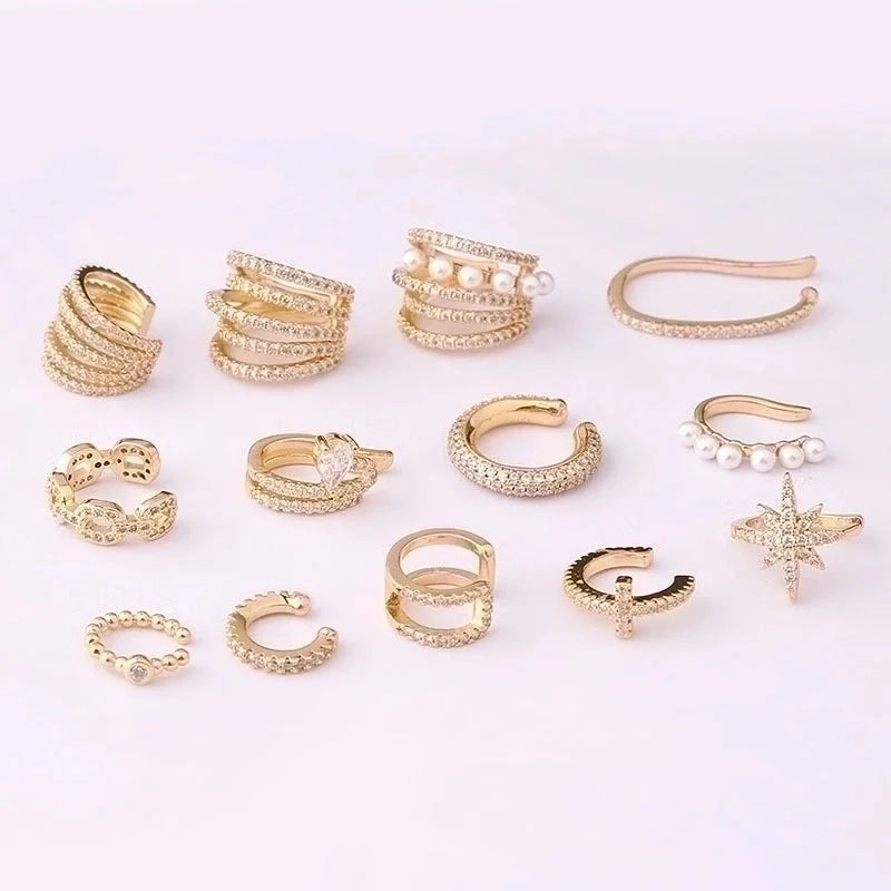Ear Cartilage Rings & Studs Fashion C Shape Copper Plating Inlay Pearl Zircon