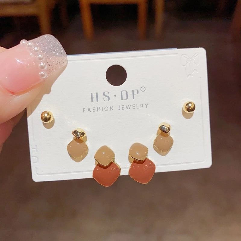 Fashion Geometric Copper Plating Artificial Pearls Zircon Earrings 3 Pairs