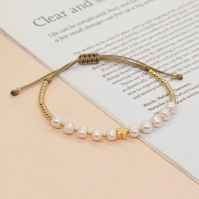 Artificial Crystal Freshwater Pearl Copper Beaded Braid Pentagram Bracelets