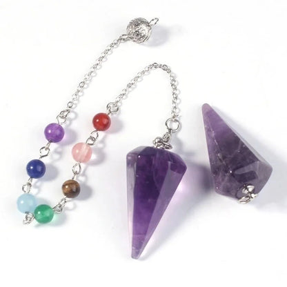Fashion Hexagonal Pyramid Alloy Natural Stone Cable Chain Pendant Necklace In Bulk
