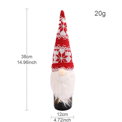 Qiaoding New Christmas Decorations Faceless Doll Wine Bottle Cap Knitted Forest Elderly Wine Bottle Cover Restaurant Decoration