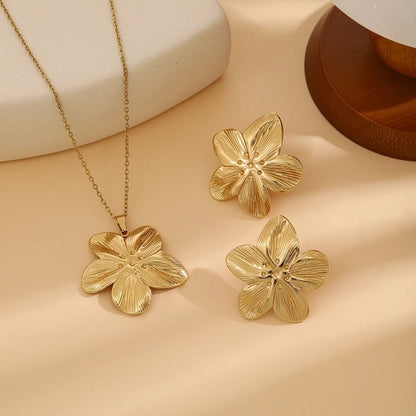 Elegant Retro Geometric Heart Shape Flower Stainless Steel Plating Jewelry Set