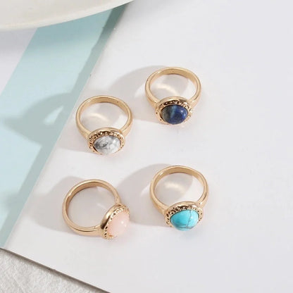 Ethnic Style Round Alloy Inlay Natural Stone Women's Rings