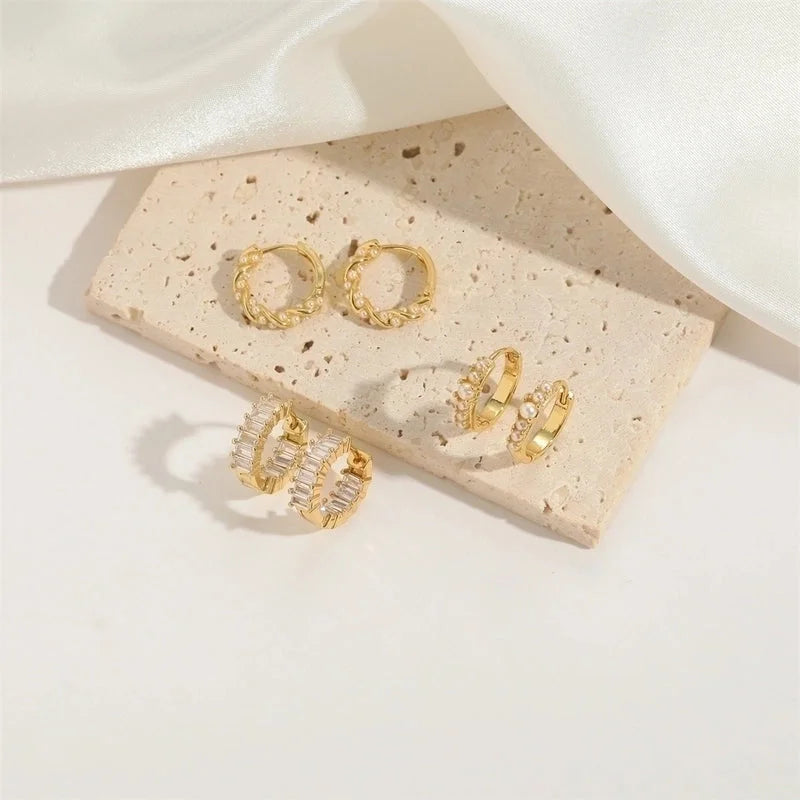 1 Pair Elegant Minimalist Commute Solid Color Plating Inlay Copper Zircon 14K Gold Plated Earrings