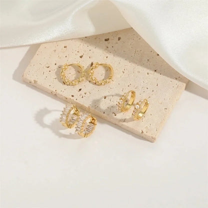 1 Pair Elegant Minimalist Commute Solid Color Plating Inlay Copper Zircon 14K Gold Plated Earrings