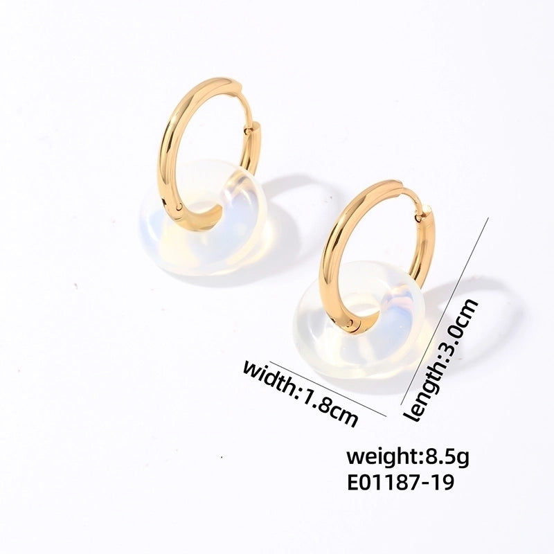 1 Pair Casual Minimalist Round Plating 304 Stainless Steel Natural Stone Earrings