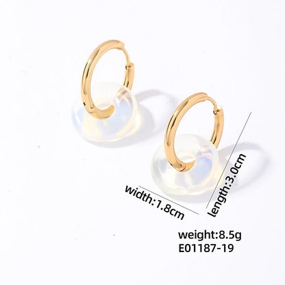 1 Pair Casual Minimalist Round Plating 304 Stainless Steel Natural Stone Earrings