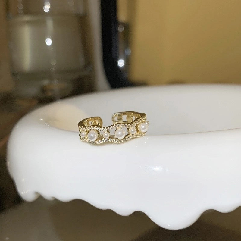 Copper Inlay Animal Artificial Pearls Artificial Diamond Copper Rings