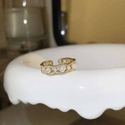 Copper Inlay Animal Artificial Pearls Artificial Diamond Copper Rings