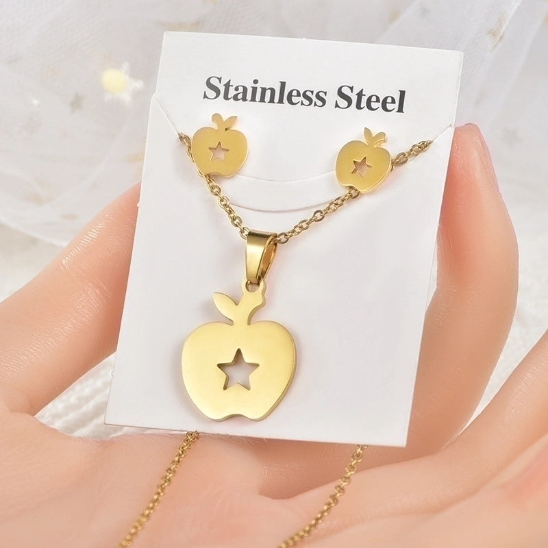 Fashion Star Tree Heart Shape Titanium Steel Hollow Out Women\'s Earrings Necklace 1 Set