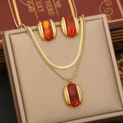 Elegant Minimalist Oval 304 Stainless Steel 18K Gold Plated Earrings Necklace