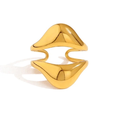 IG Style Vacation French Style Geometric Water Droplets 304 Stainless Steel 18K Gold Plated Open Rings