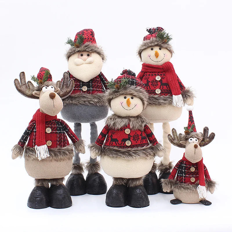 2 Pieces Christmas Stretchable Doll Red Plaid Fabric Doll Gift Elderly Snowman Mall Decoration Ornament Decoration Supplies
