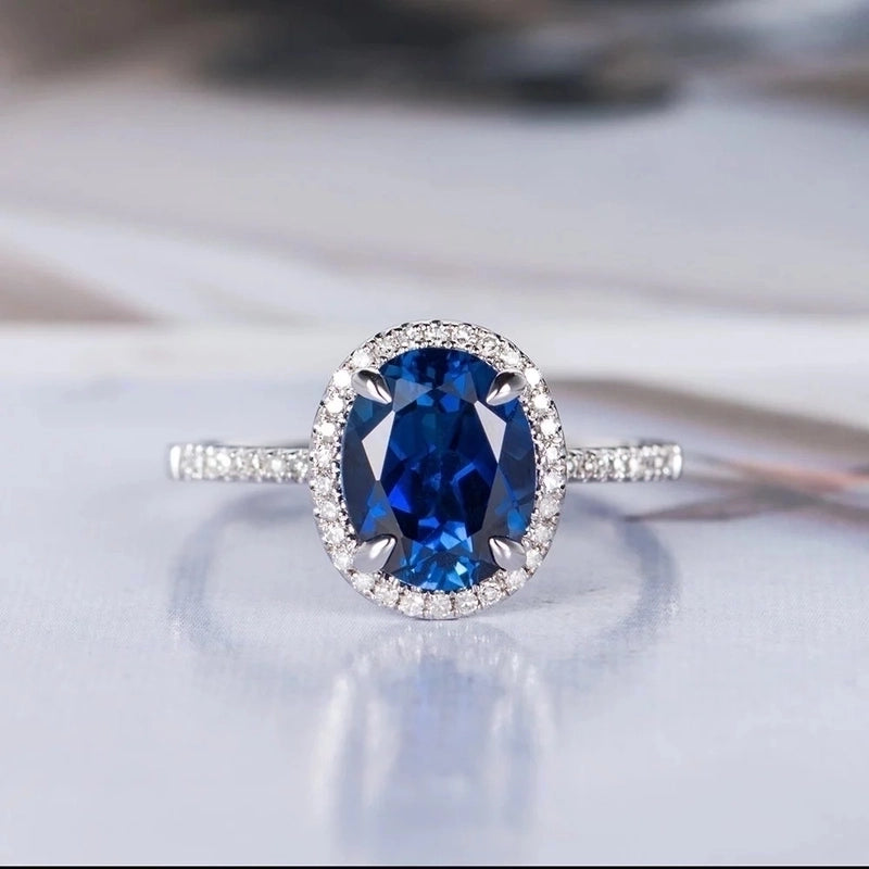 New Accessories Royal Blue Round Multi-diamond Ladies Zircon Copper Ring