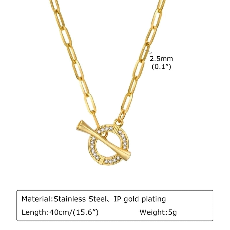 Stainless Steel Copper 18K Gold Plated IG Style Toggle Inlay Round Heart Shape Flower Shell Zircon Necklace
