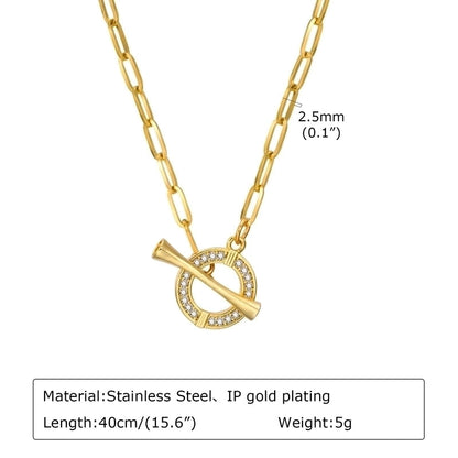 Stainless Steel Copper 18K Gold Plated IG Style Toggle Inlay Round Heart Shape Flower Shell Zircon Necklace