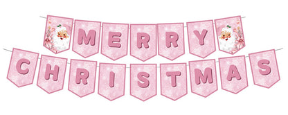 3 Pieces Pink Christmas Theme Party Tableware Set Birthday Pink Christmas Party Tablecloth Paper Plate Paper Towel Paper Cup