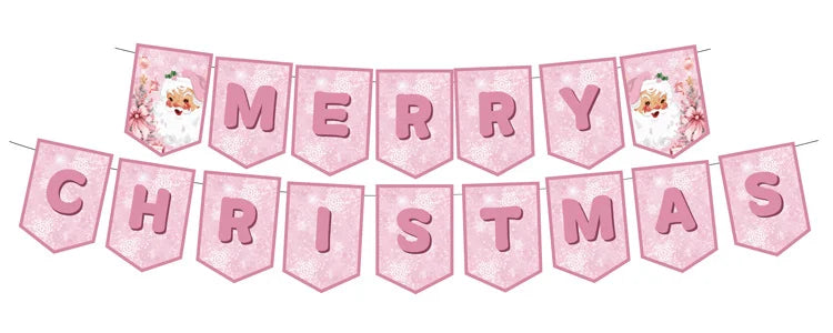 3 Pieces Pink Christmas Theme Party Tableware Set Birthday Pink Christmas Party Tablecloth Paper Plate Paper Towel Paper Cup