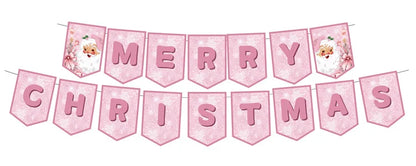 3 Pieces Pink Christmas Theme Party Tableware Set Birthday Pink Christmas Party Tablecloth Paper Plate Paper Towel Paper Cup