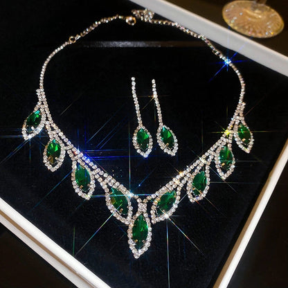 Explosions Zircon Diamond Geometric Necklace Earrings Suit Light Luxury Clavicle Chain High Sense Temperament Jewelry