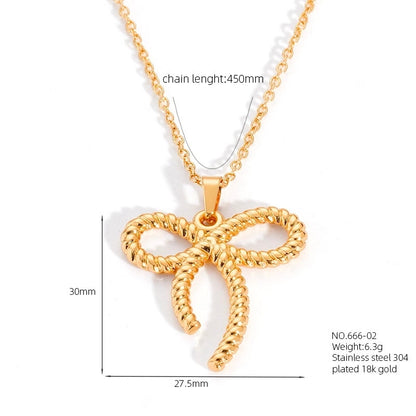 Cute Bow Knot 304 Stainless Steel 18K Gold Plated Earrings Necklace