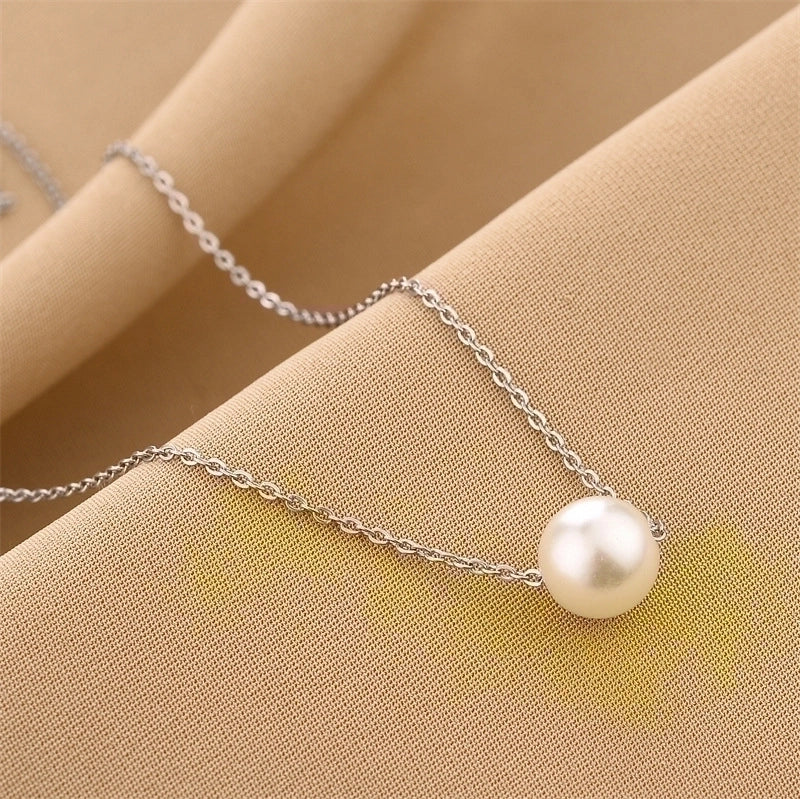 Minimalist Geometric Titanium Steel Plating Artificial Pearls Necklace
