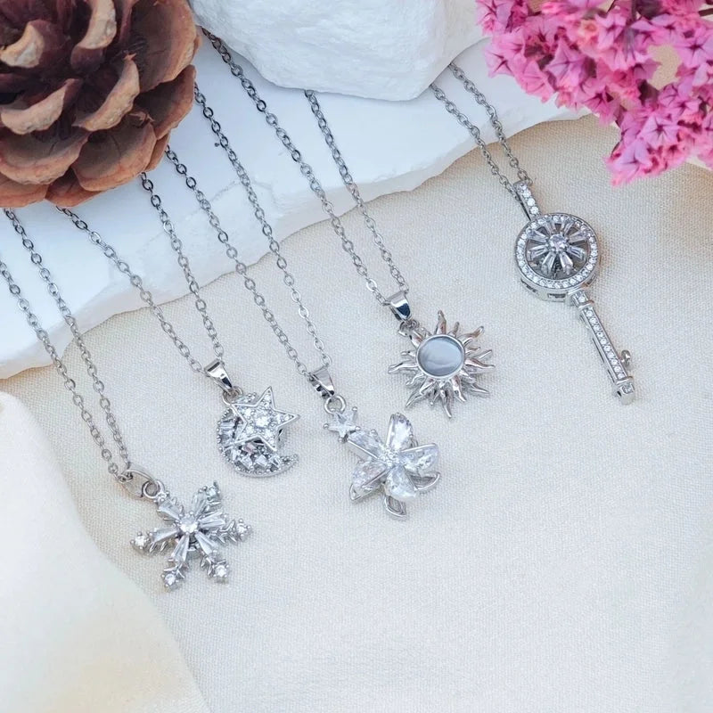 Sweet Minimalist Sun Heart Shape 304 Stainless Steel Copper Pendant Necklace Cable Chain