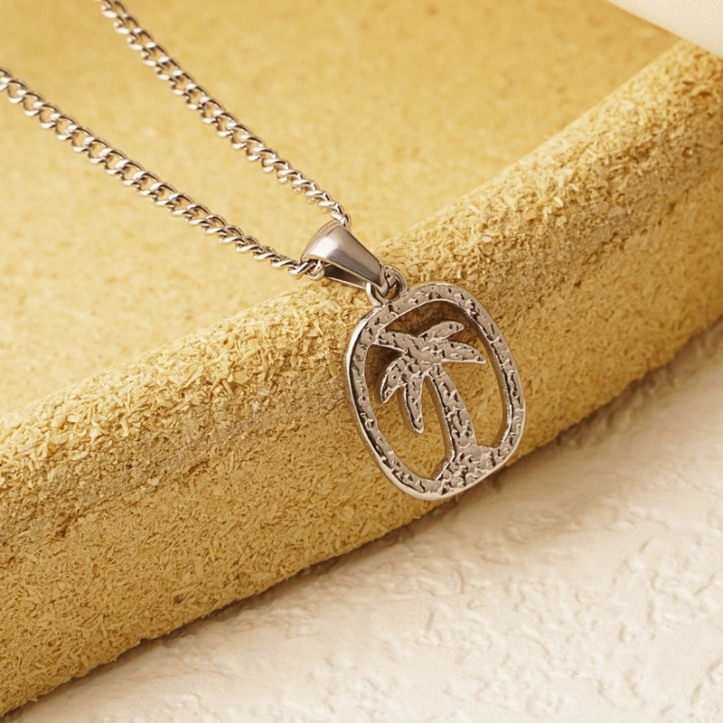 Beach Coconut Tree 304 Stainless Steel 18K Gold Plated Plating Hollow Out Pendant Necklace