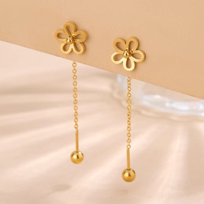 1 Pair Classic Style Flower 304 Stainless Steel 18K Gold Plated Drop Earrings