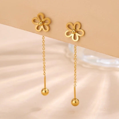 1 Pair Classic Style Flower 304 Stainless Steel 18K Gold Plated Drop Earrings