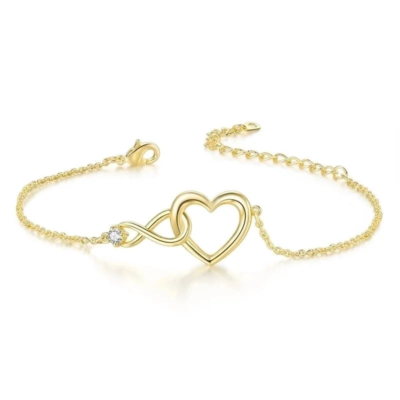 Sweet Minimalist Infinity Heart Shape Copper Inlay Zircon Bracelets Necklace