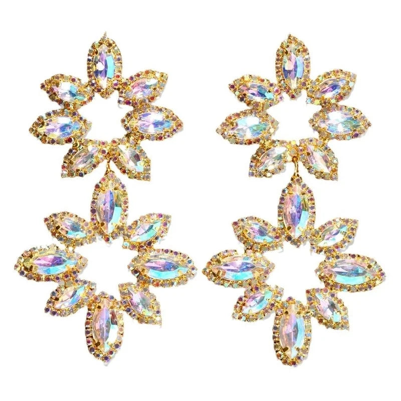 1 Pair Exaggerated Shiny Flower Inlay Copper Rhinestones Drop Earrings