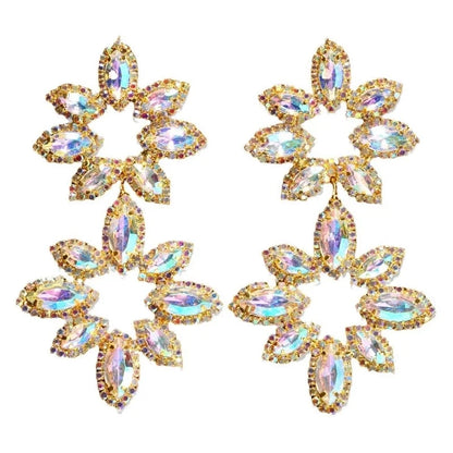1 Pair Exaggerated Shiny Flower Inlay Copper Rhinestones Drop Earrings