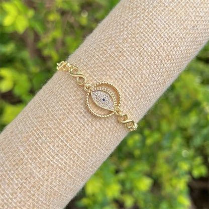 Copper 18K Gold Plated Minimalist Classic Style Plating Inlay Devil's Eye Heart Shape Eye Zircon Bracelets