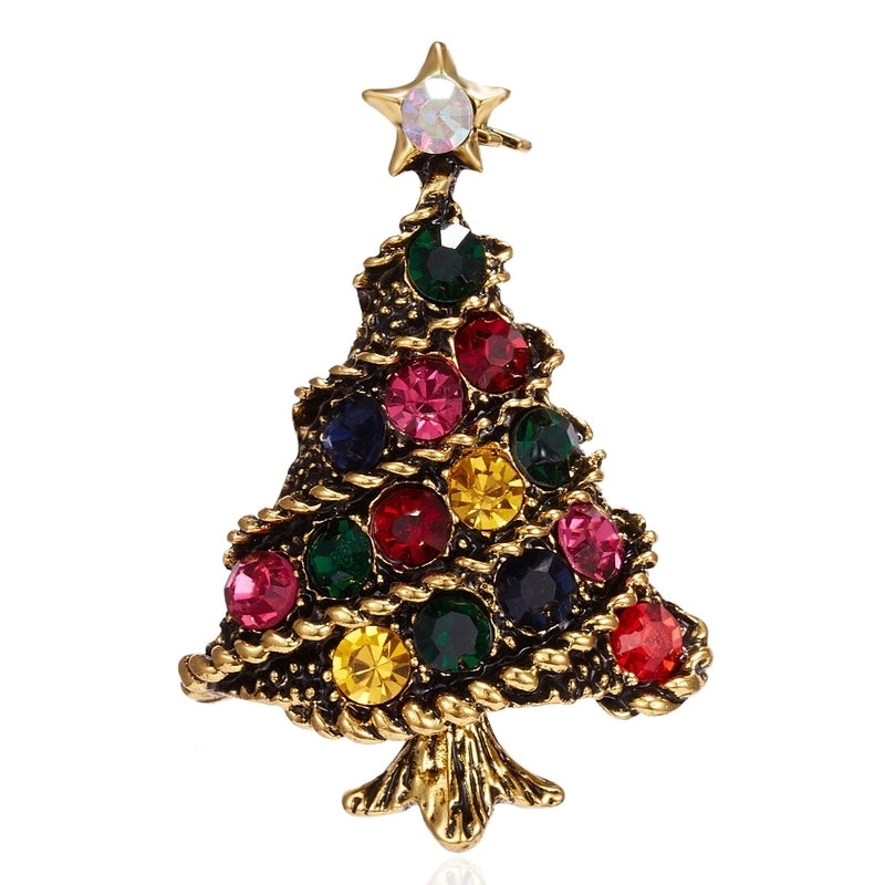 Fashion Pin Christmas Tree Alloy Inlay Rhinestones Unisex Brooches